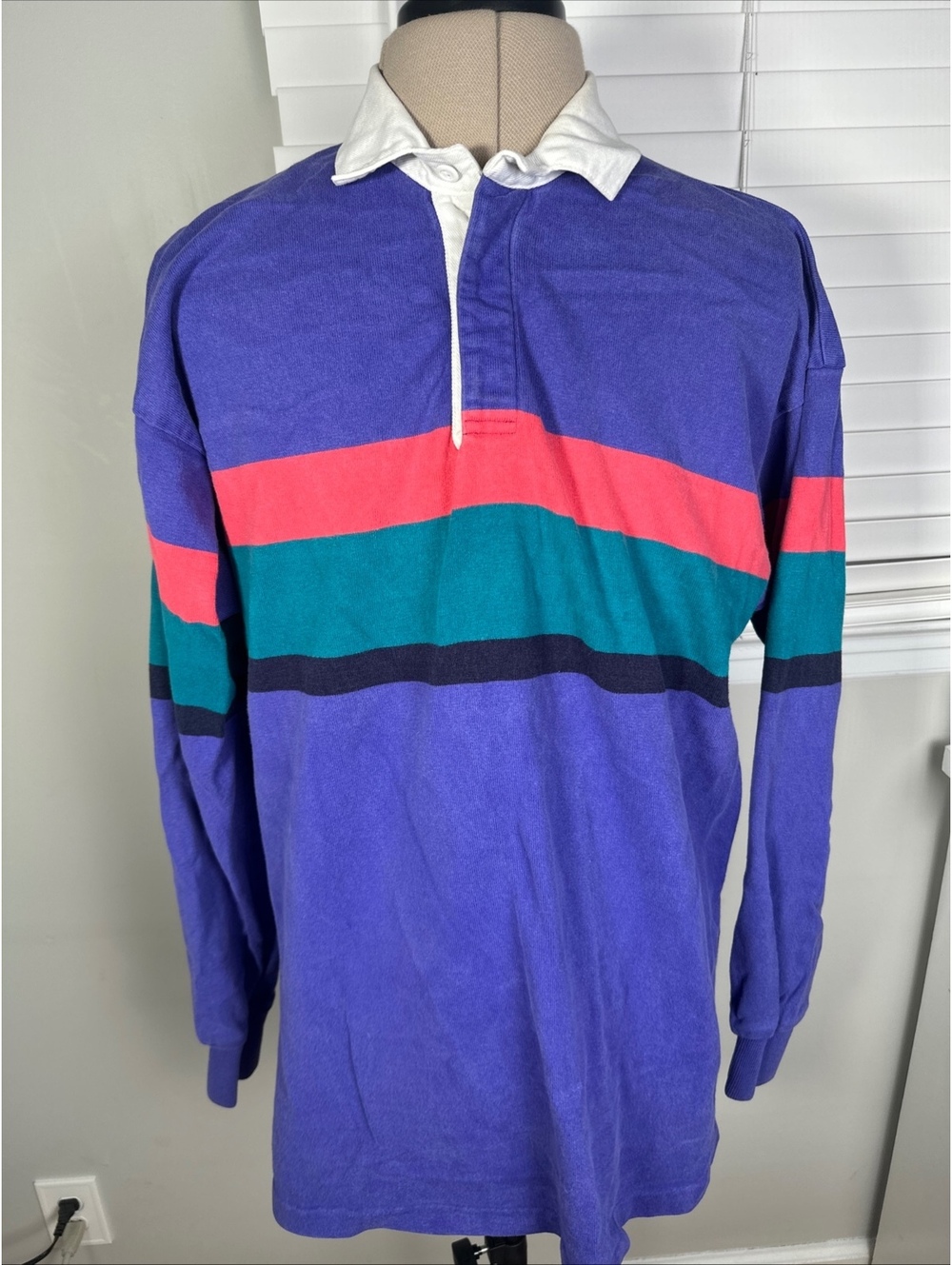 Vtg L.L. Bean Rugby Shirt Men’s XL USA Coral Purple Teal